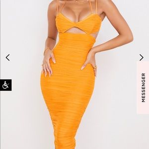 “Tibi” Tangerine Cutout Ruched Midi Dress